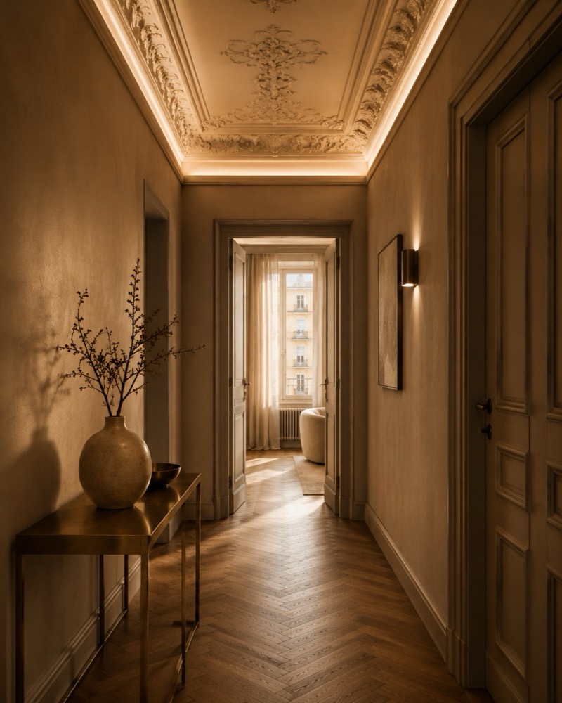 Soggiorno moderno in appartamento ristrutturato a Torino con luce naturale e finiture di pregio