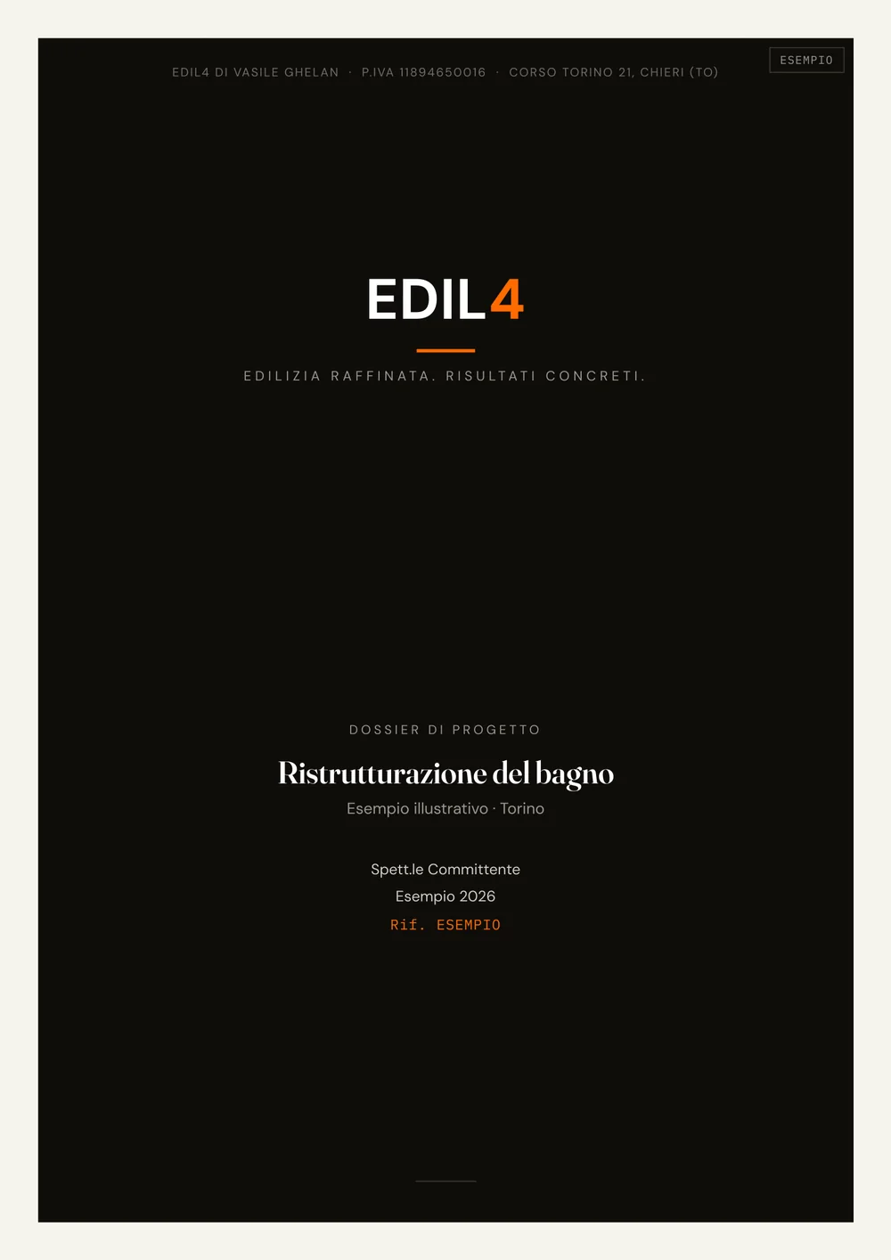 Copertina del Dossier di progetto EDIL4, esempio di preventivo ristrutturazione